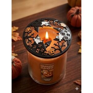 Yankee Candle Halloween Haunted House Illuma Lid Jar Topper Ghost Pumpkins Black